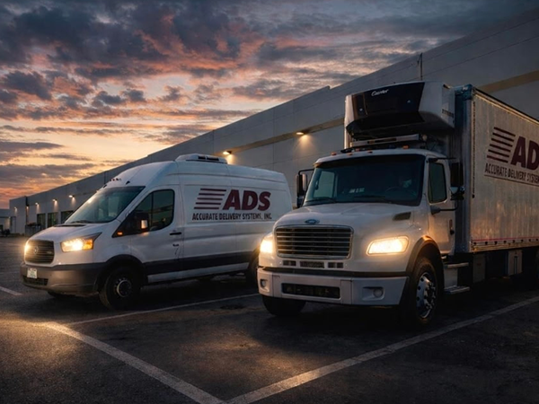 Two trucks at night